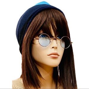 Blue Small Round Lenses Silver Metal Frame Retro Sunglasses NWT